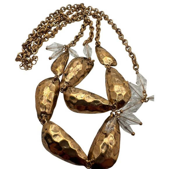 Vintage Statement Necklace Yellow Faceted Beads Antiqued Gold Tone Mid Century - Picture 6 of 7